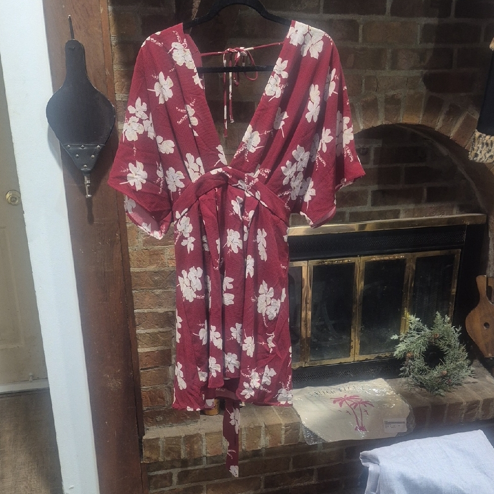 Floral Backless Dress - Red